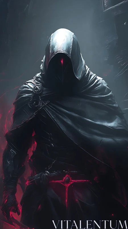 Hooded dark figure with glowing red sword aura present.