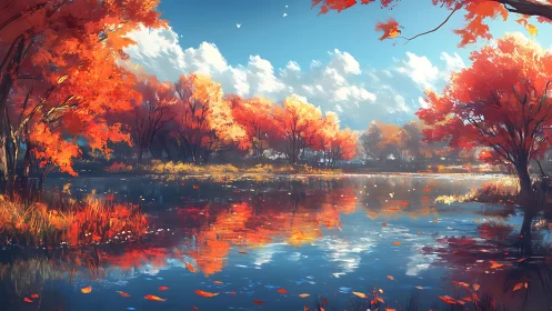 Autumn embers shimmer over a glassy lakeside daydream.