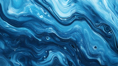 Blue fluid abstract pattern with swirling marble texture.