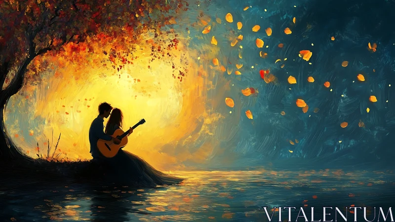Musician's golden serenade blooms beneath autumn's luminescent canopy