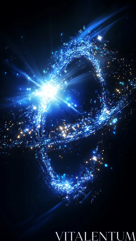 Luminous blue energy rings spiral through a deep cosmic void