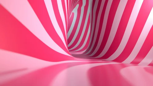 Curved Pink and White Striped Tunnel in Abstract 3D Style.