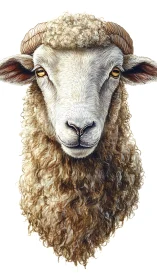 Photorealistic ram portrait with detailed wool texture rendering.