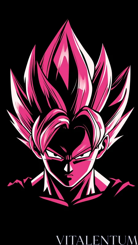 Pink haired anime warrior portrait on black background.