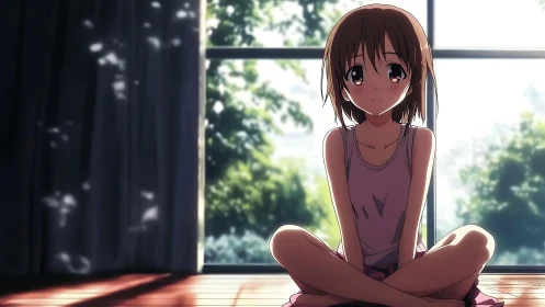 Soft morning quiet settles around the cross‑legged girl