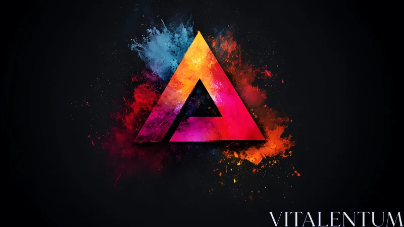 Geometric neon triangle logo with explosive color dispersion.