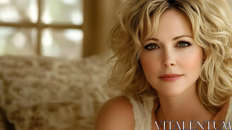 Soft-focus indoor portrait with warm cinematic lighting.