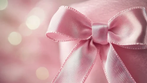 Pink Ribbon Bow with Blurred Bokeh Background.