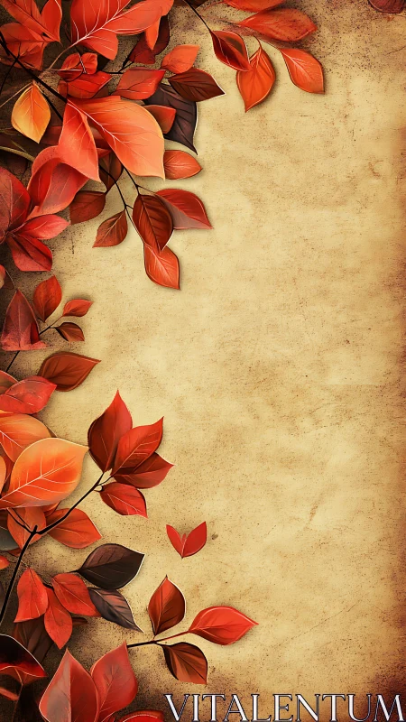 Autumn foliage border on textured parchment backdrop.