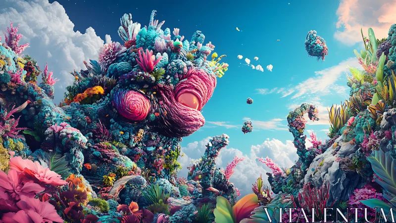 Surreal coral giant watches over floating reef islands.