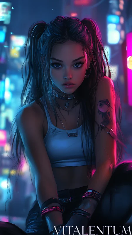 Neon alley daydreamer with inked glare and electric calm.