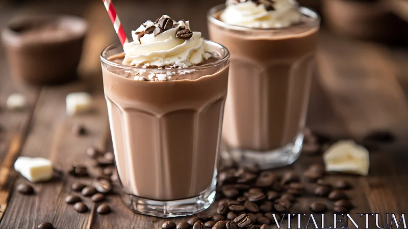 Iced mocha milkshakes crowned with whipped cream and beans