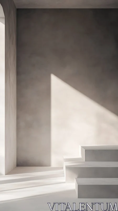 Minimalist Interior Space. Concrete Walls, Sunlight Geometry.