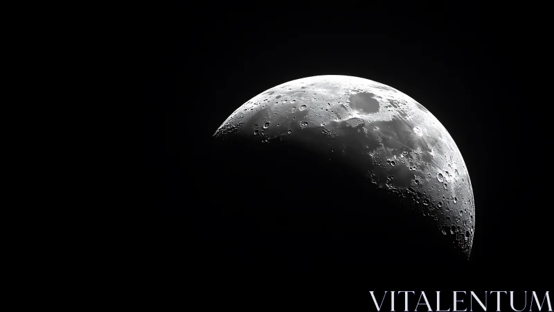 Lunar surface close-up showing illuminated crescent phase.