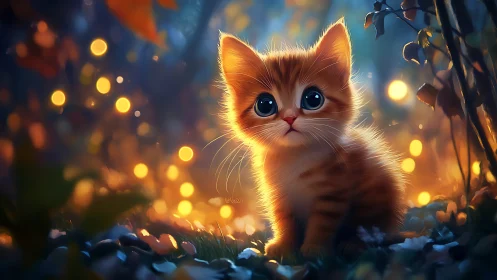 Glowing Kitten's Magical Autumn Evening.