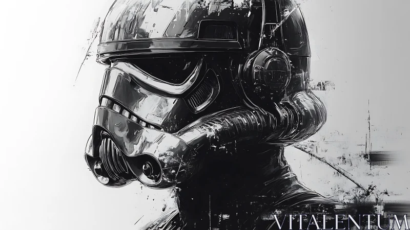 Helmeted sci-fi soldier rendered in monochrome digital profile