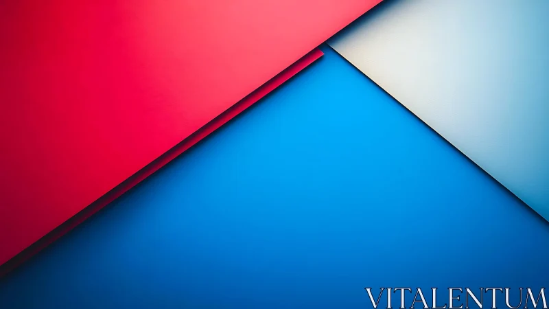 Diagonal red and blue geometric layers create bold contrast