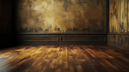 Warm wooden interior glows against aged textured walls