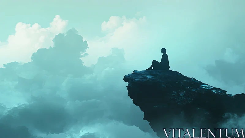 Solitary dreamer balances calmly above a crowded sky