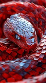 Red coiled snake render shows detailed reflective scales