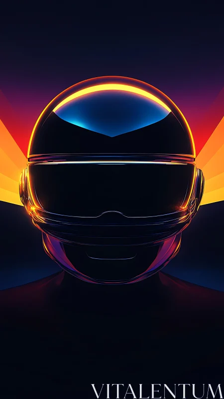 Futuristic neon helmet portrait with bold gradient lighting.