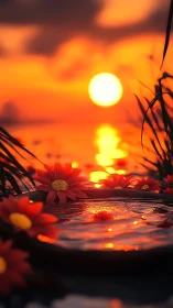 Sunset blooms over glowing water with vivid reflections.