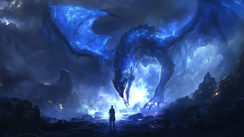 Starlit challenger meets colossal blue storm dragon guardian.