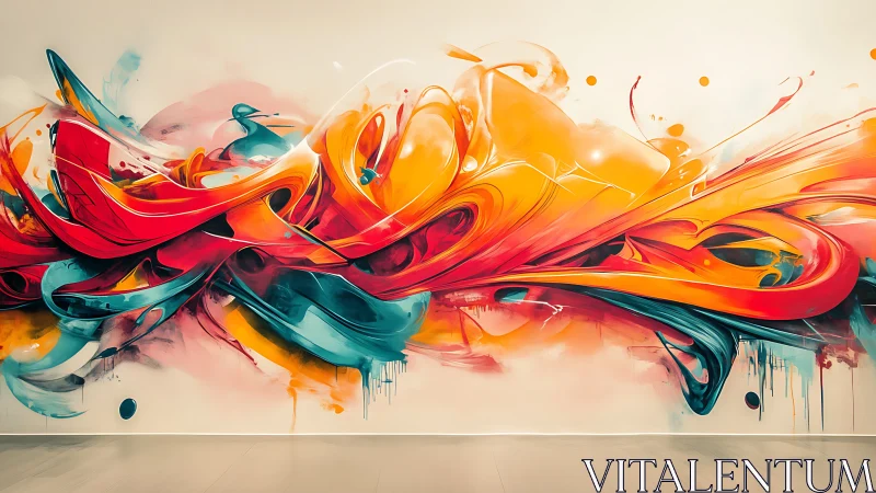 Large abstract wall mural with dynamic curved color forms.