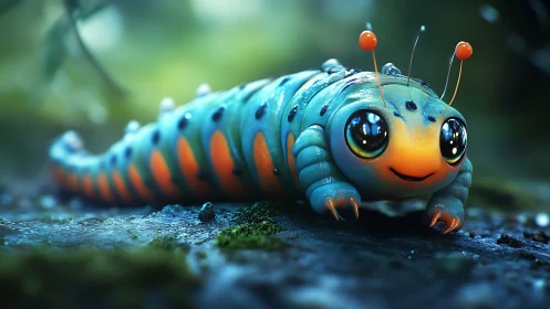 Bright-eyed forest caterpillar with playful glow and charm.