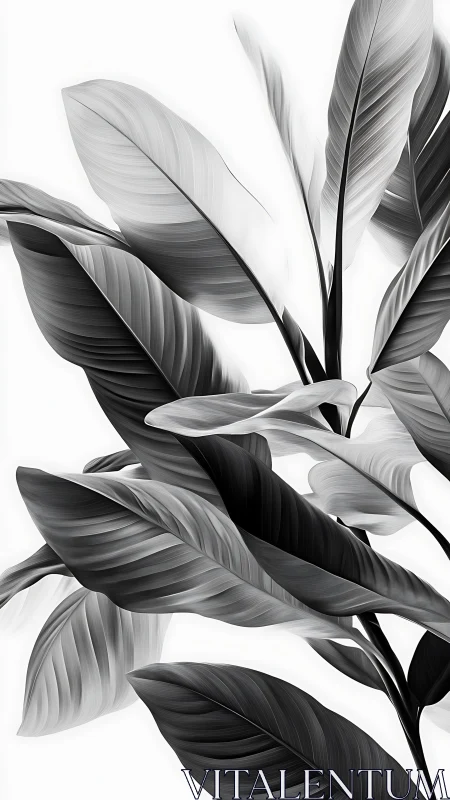 Monochrome tropical leaves with smooth abstract shading.