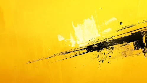 Bold black streak cuts saturated yellow abstract field.