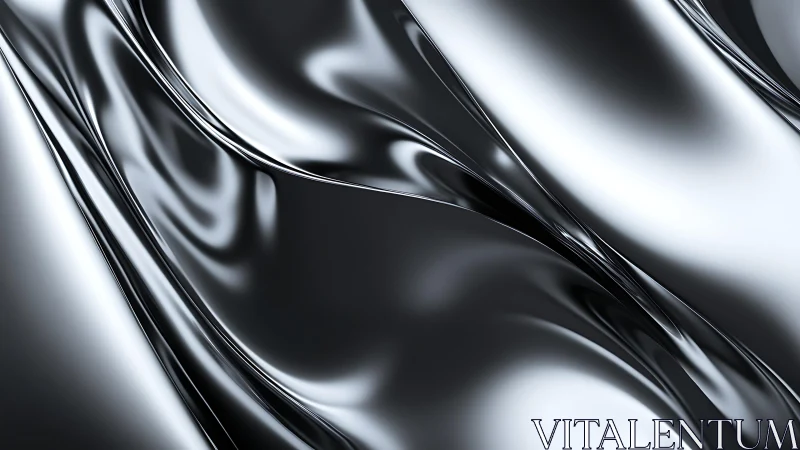 Shiny Black Liquid Metal Waves Abstract Digital Art Background.