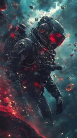 Crimson-visor void ranger strides through shattered starlight.