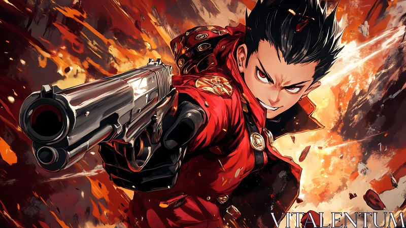 Fearless anime gunfighter charges through blazing chaos