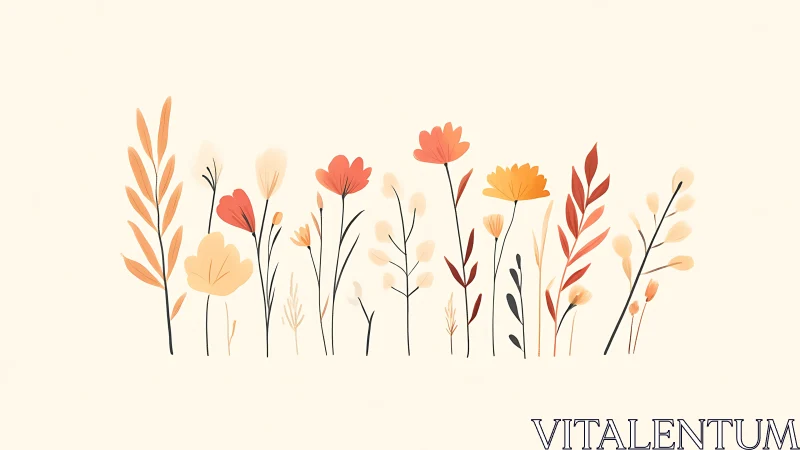 Minimalist floral border with warm pastel botanical silhouettes