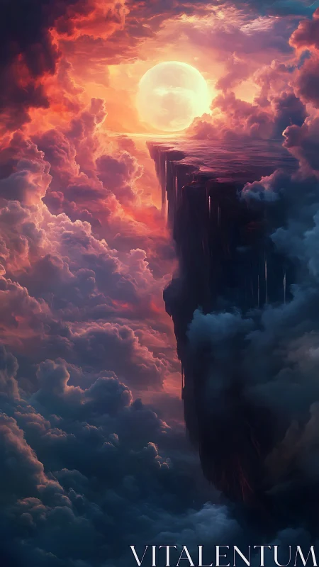 Radiant sky cliff welcomes a glowing sun above the clouds