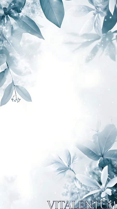 Soft monochrome leaves forming light botanical frame.