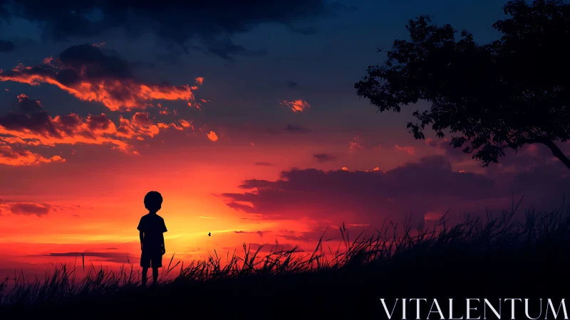 Sunset horizon pauses while a small dreamer studies the sky