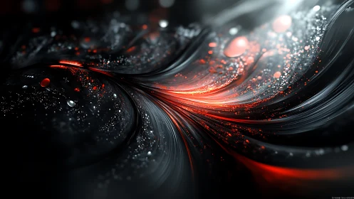 Luminous red energy ribbons sweep through a dark cosmos