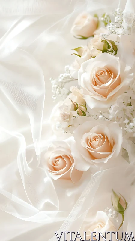 Champagne Rose Bouquet with Sheer Silk Fabric Arrangement.