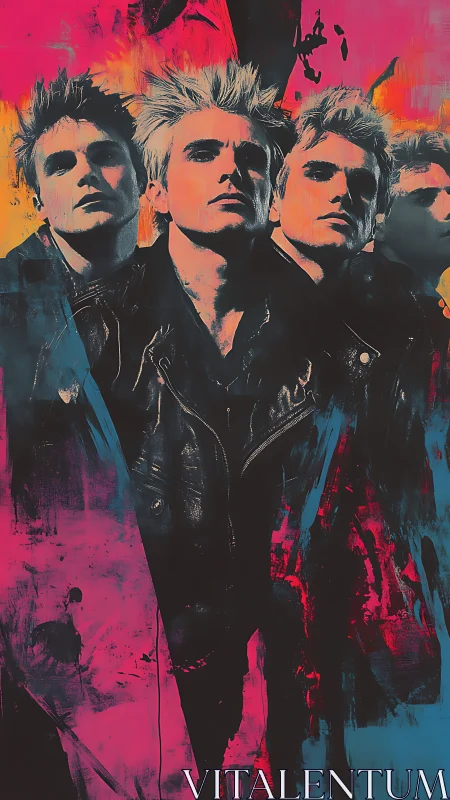 Neon rebel quartet blazing through smeared electric dusk.