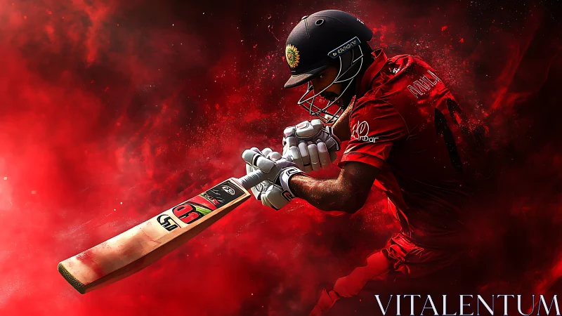 Cricket batsman in dynamic red motion blur executes power shot