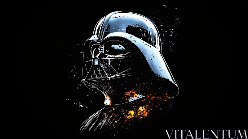 Helmeted dark figure in glowing splatter portrait style.