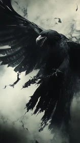 Stormborne raven shatters the sky in tattered midnight wings.