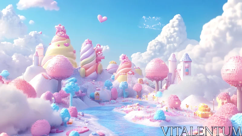 Candy Cloud Castle: Whimsical 3D Fantasy Landscape.