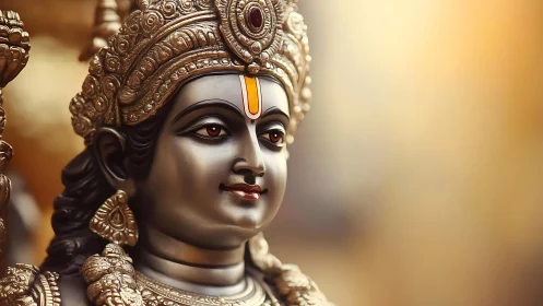 Polished metallic deity bust with ornate filigree crown detailing