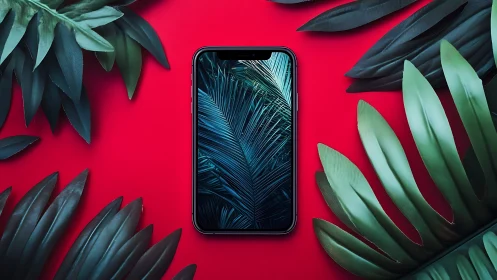 Tropical screen portal glows amid glossy jungle leaves