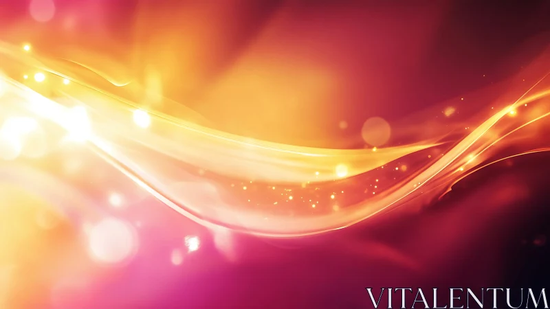 Curved light streaks move across warm orange and pink gradient