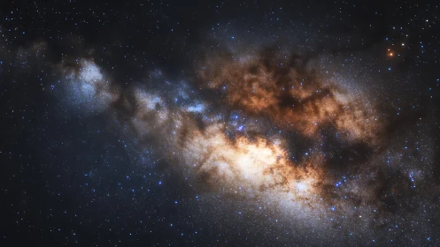 Central band of the Milky Way galaxy with dense star field.