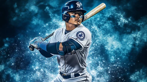 Baseball batter holds bat in prepared stance before swing